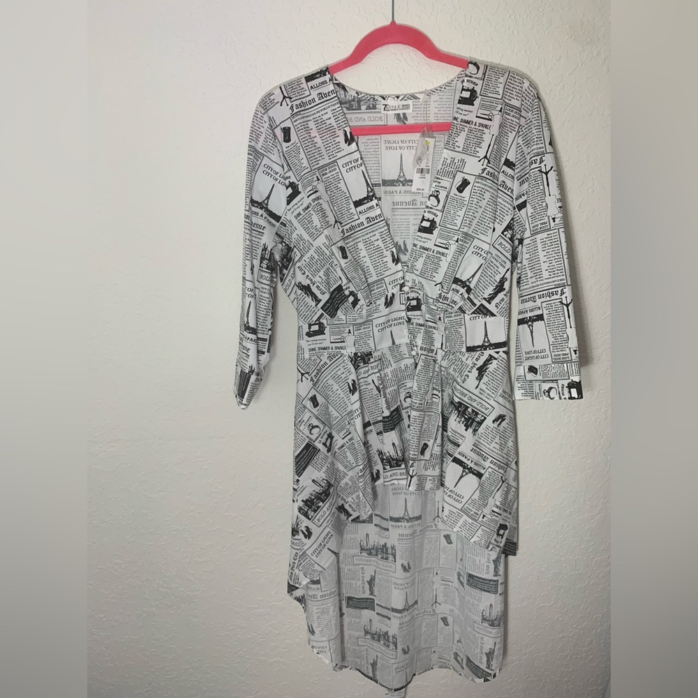 NY&Co Black and white newspaper print dress